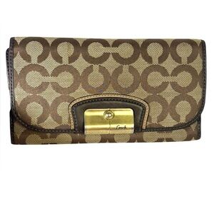 Coach Signature Canvas Wallet – Brown & Gold Turnlock‎ Style